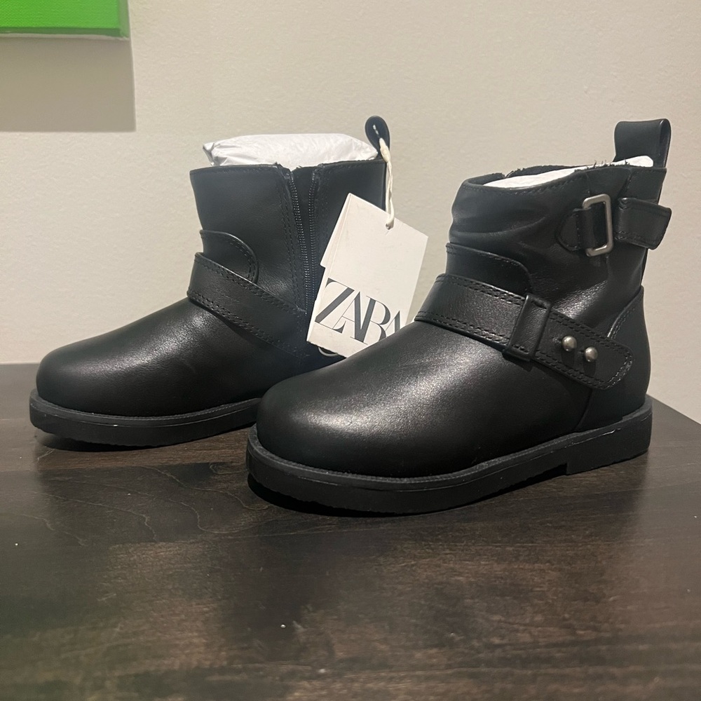 Zara toddler black moto boots NWT